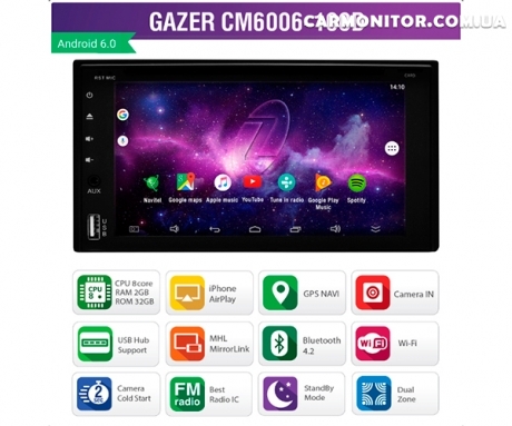 Универсальная магнитола Gazer CM6006-100D Android, функционал